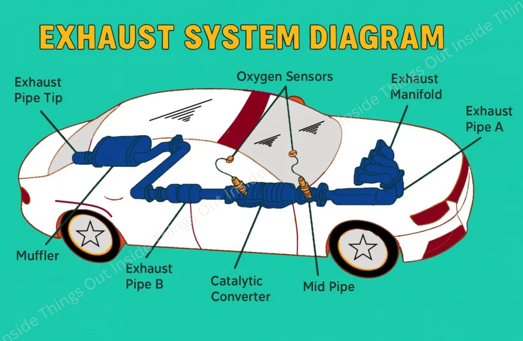 Car exhaust system, Exhaust system Of Car, Exhaust System. Description of exhaust system from Air Manifold to Exhaust pipe.