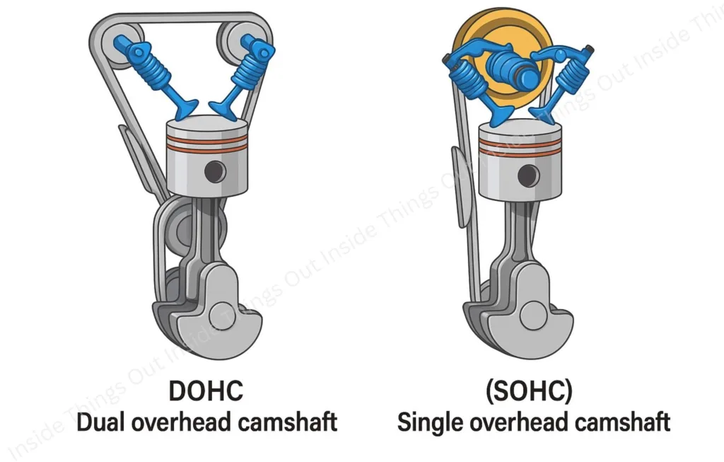 DOHC, Dual Overhead Camshaft, SOHC, Single Overhead Camshaft.